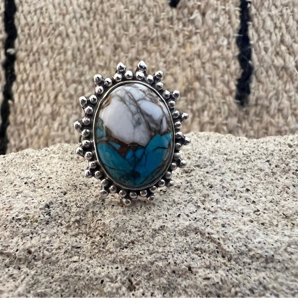 Hand Crafted Jewelry - ❤️ Kingman Dahlia Turquoise 925 Navajo Southwestern Size 7.75 Ring 5.6 Gm